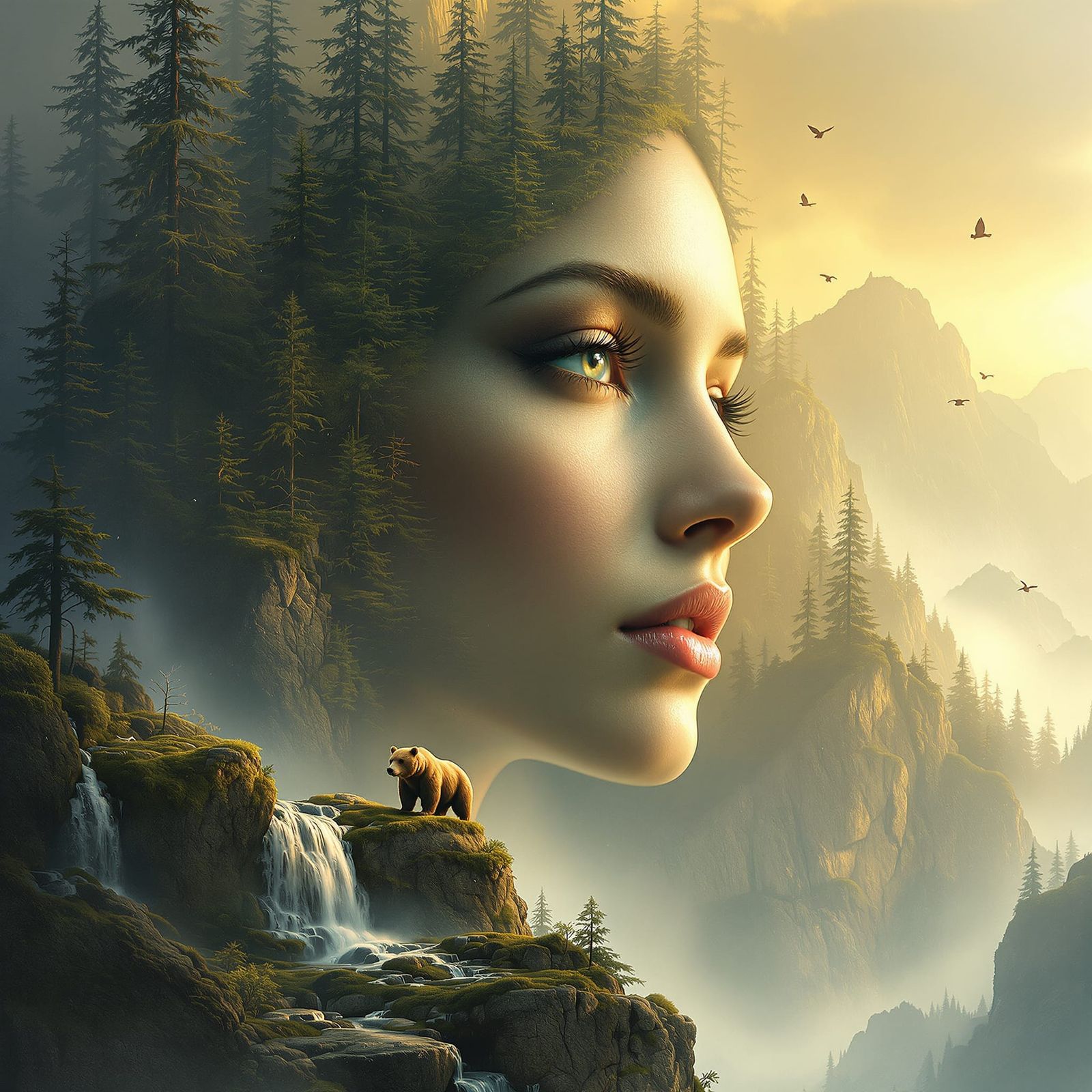 Surreal Face Merged With Mountain Forest Landscape
