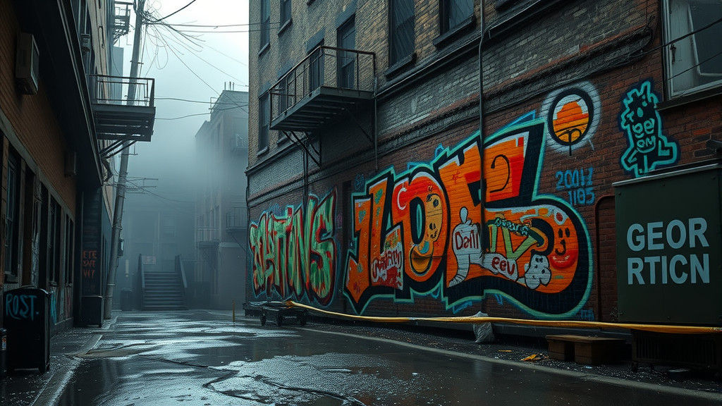 Graffiti Art in Misty New York Backstreet