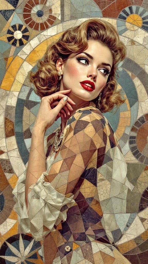 Earth-Toned Pin-Up Goddess in Textured Mosaic
