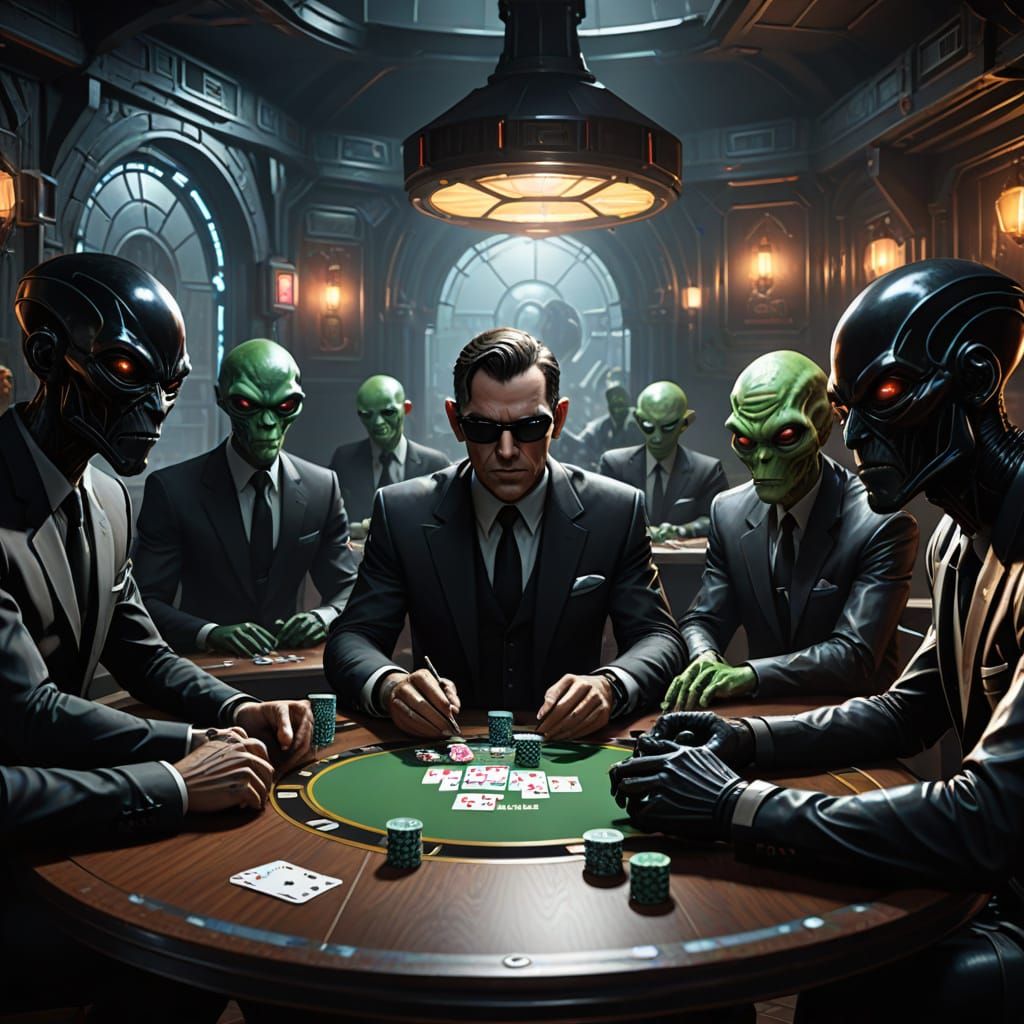 Galactic Poker Showdown in a Smoky Alien Cantina