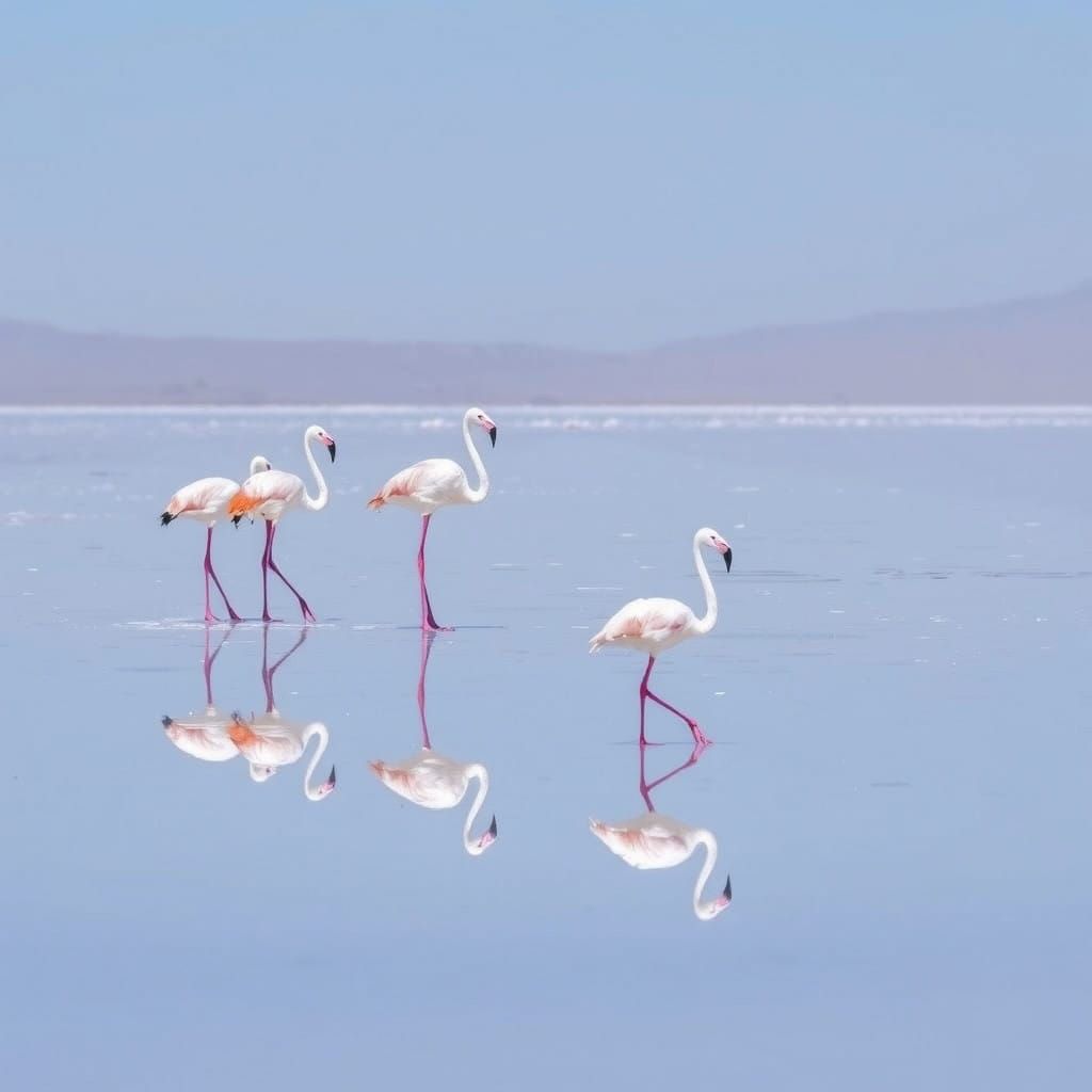 Surreal Flamingos Reflected on Salar de Uyuni's Mirror-Like....