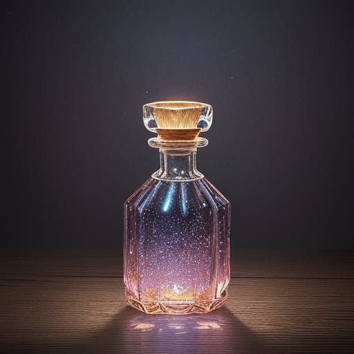 Enchanting Pink Potion Bottle on Table in Oil Painting Style