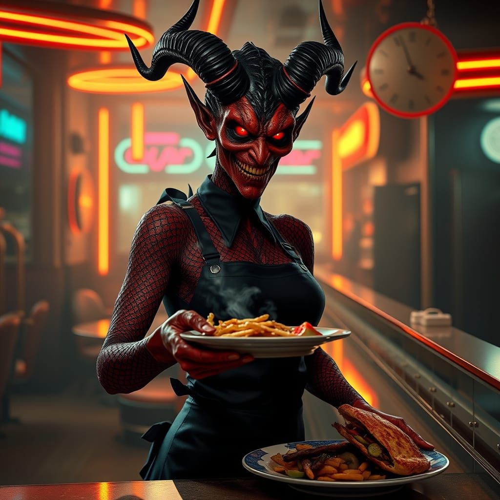 Demonic Waitress Serves Up Retro-Futuristic Eats