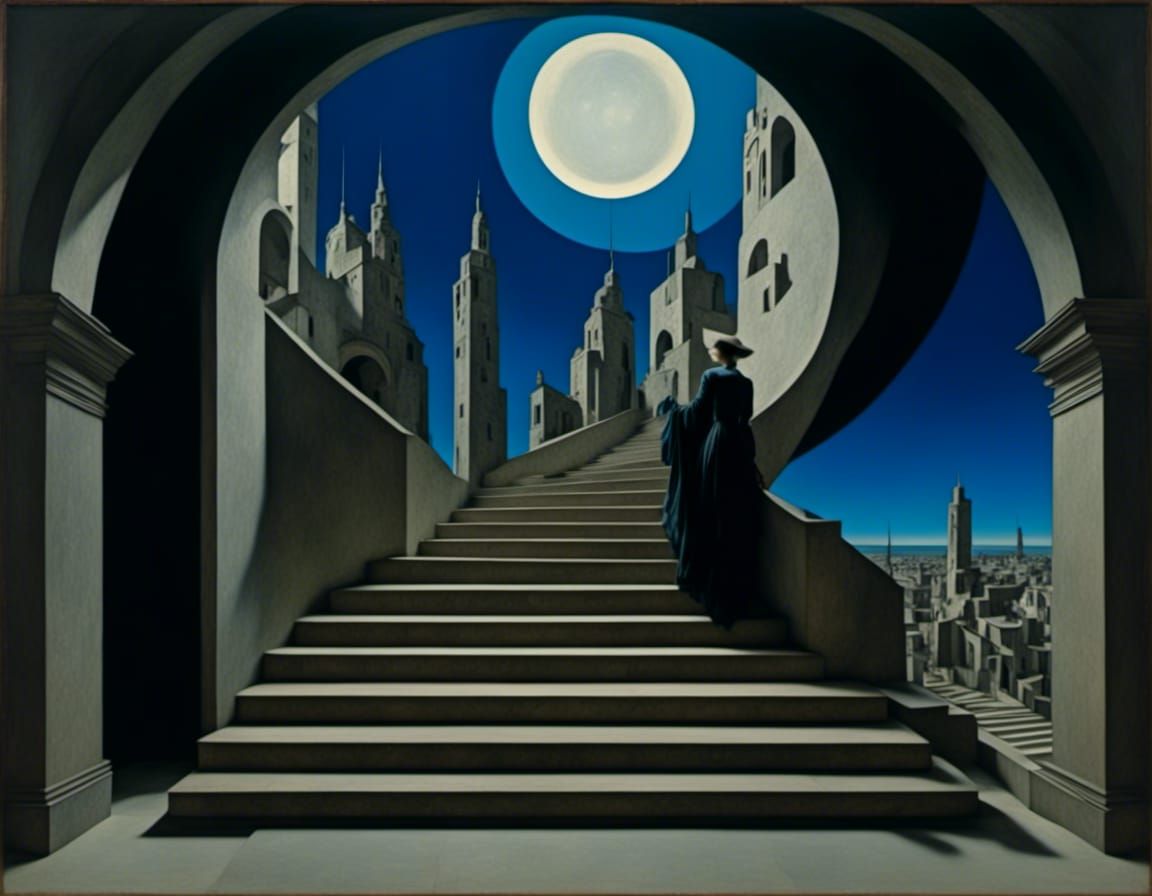 Ethereal Stairway to Nowhere in Surrealist Style