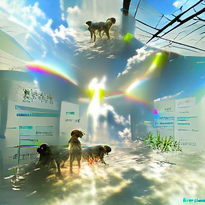Iridescent Dogs in Heaven with Sunshine Rays