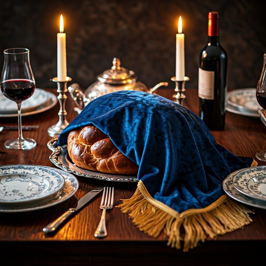 Opulent Shabbat Table in Mystical Realism Style