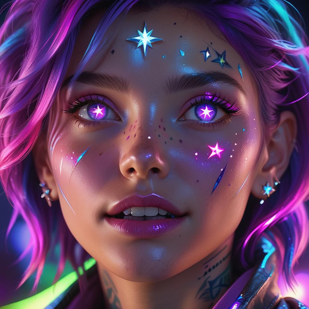 Neon Portrait with Diamond Eyes in Unreal Engine 5