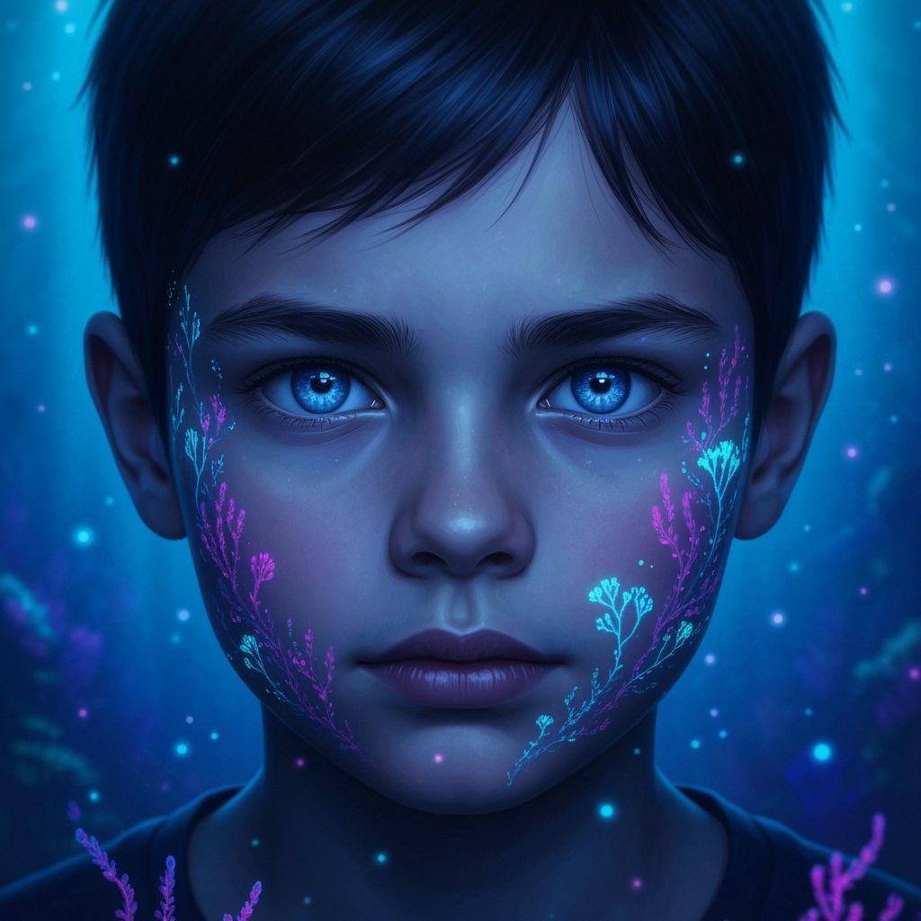 Boy's Portrait Lit by Deep Sea Bioluminescence