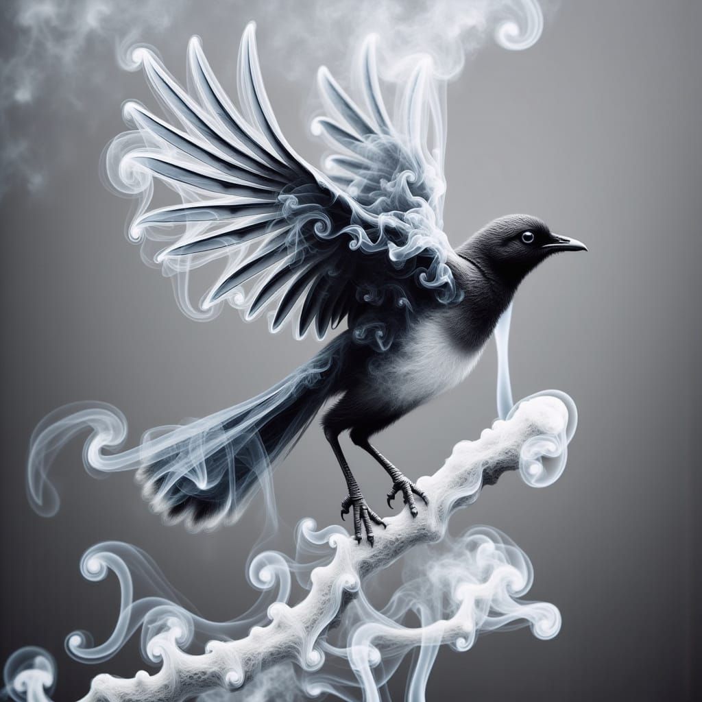 Majestic Flying Magpie in Ethereal Smoke