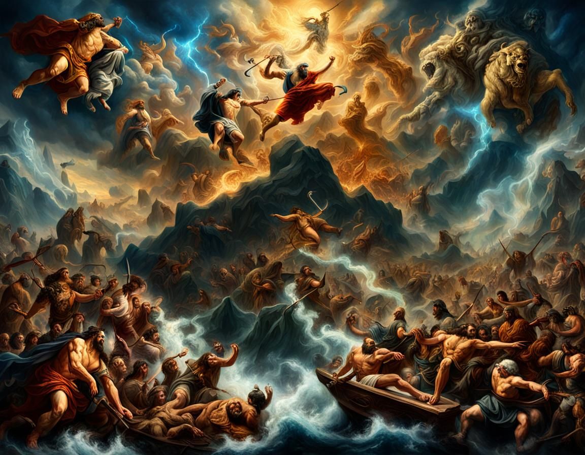 Olympians Clash with Cronus: A Renaissance Painting