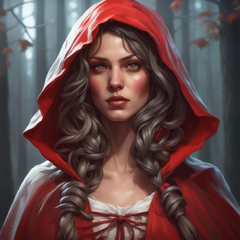 Red Riding Hood Portrait in Art Nouveau Style