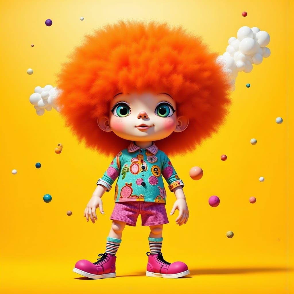 Whimsical Character with Exaggerated Features in Vibrant Col...