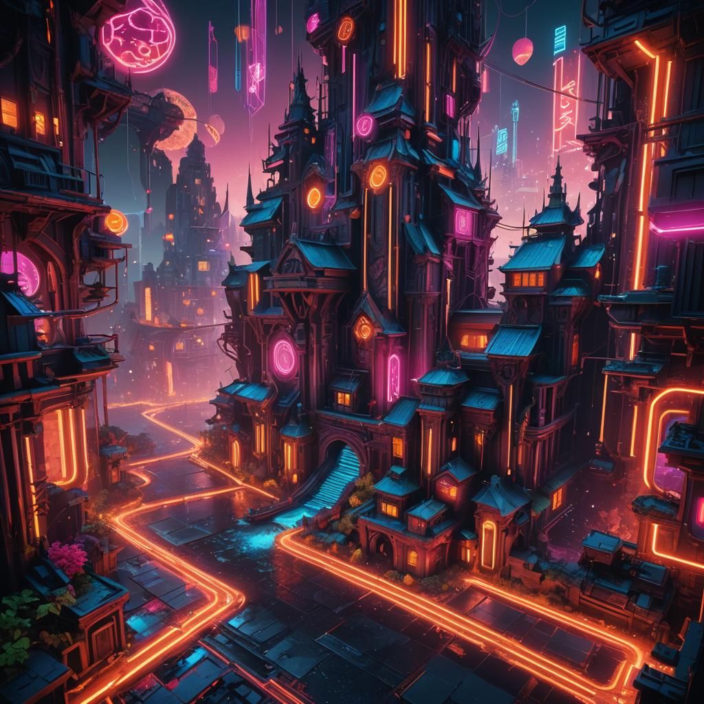 Neon Castle: Detailed Matte Painting in Unreal Engine
