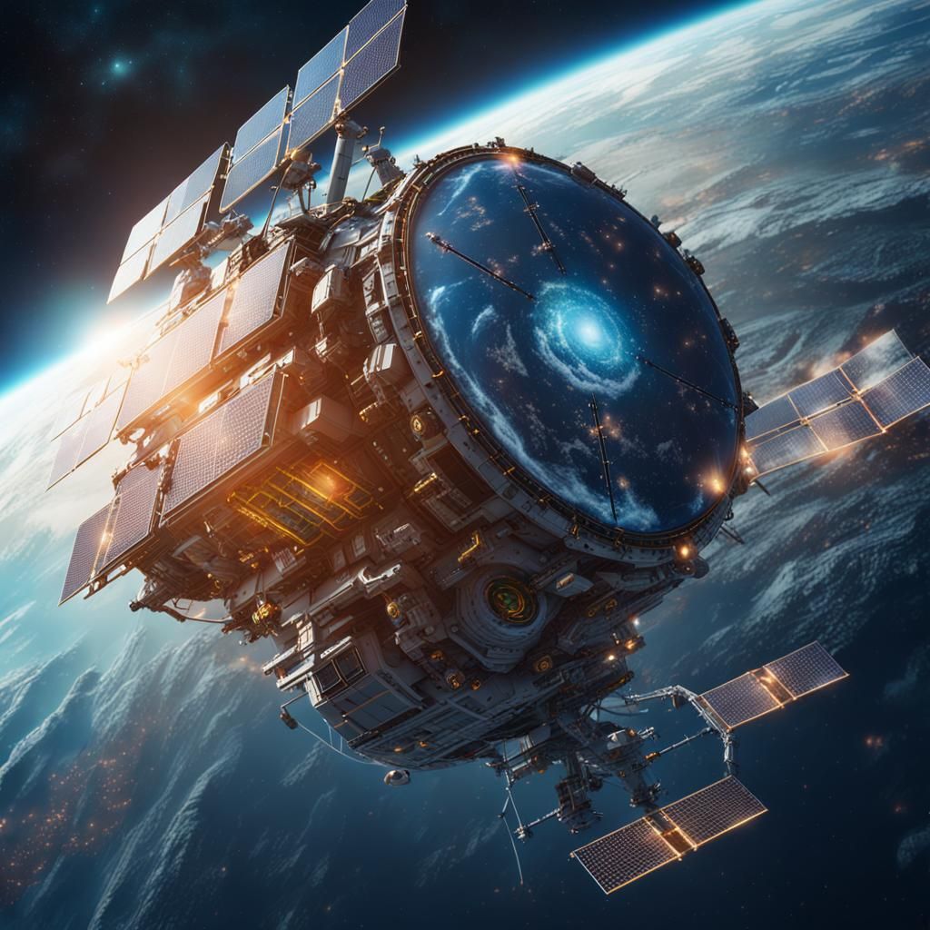 Futuristic Satellite Orbiting Earth: Ethereal Visualization