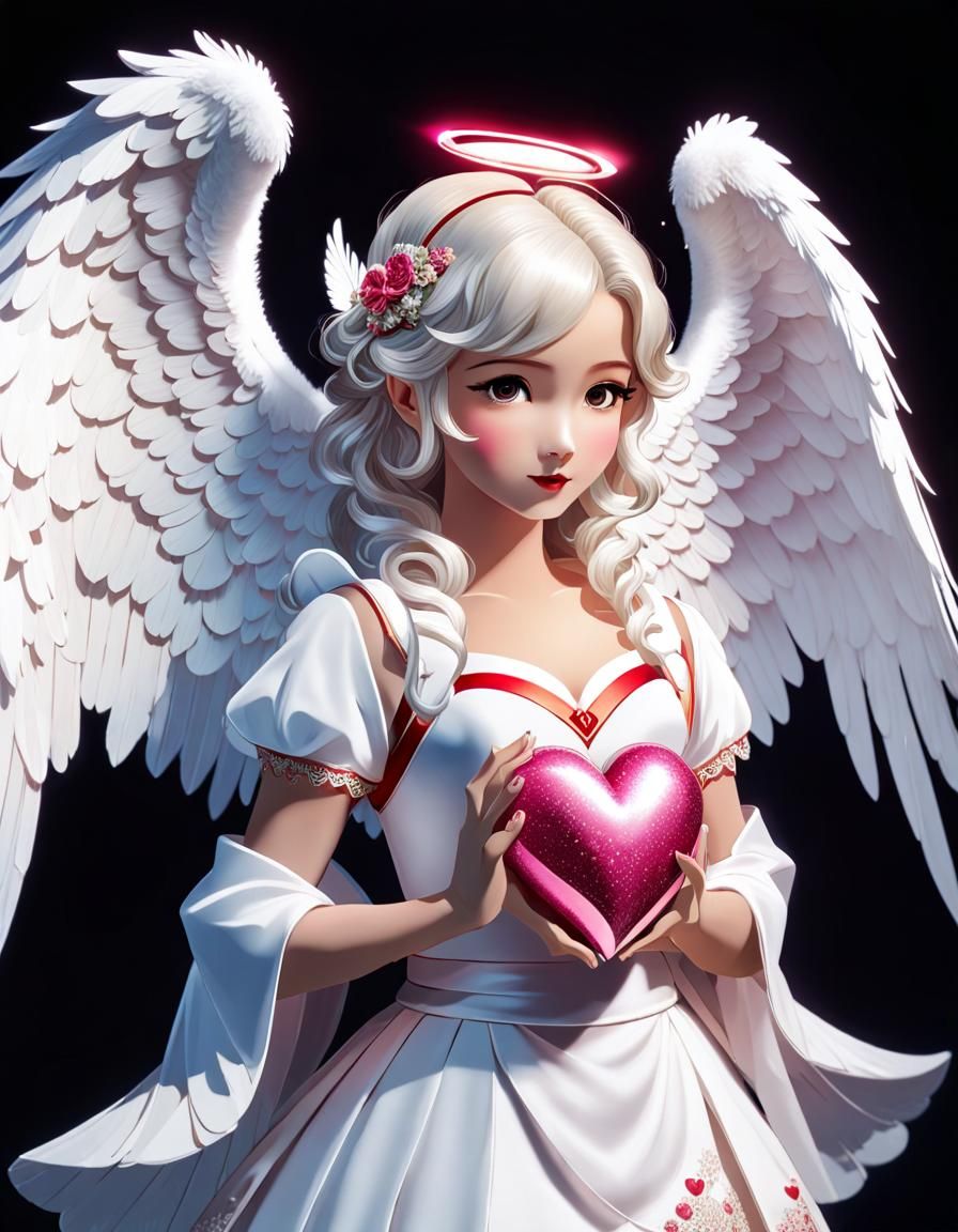 Valentine Cupid with Heart in Japanese Fashion