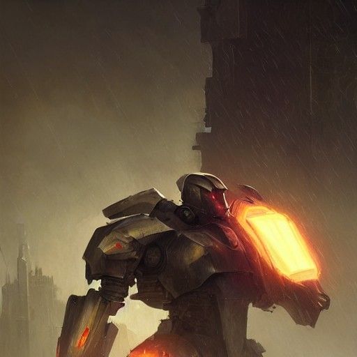 Mecha Knight Warrior in Sci-Fi Battle