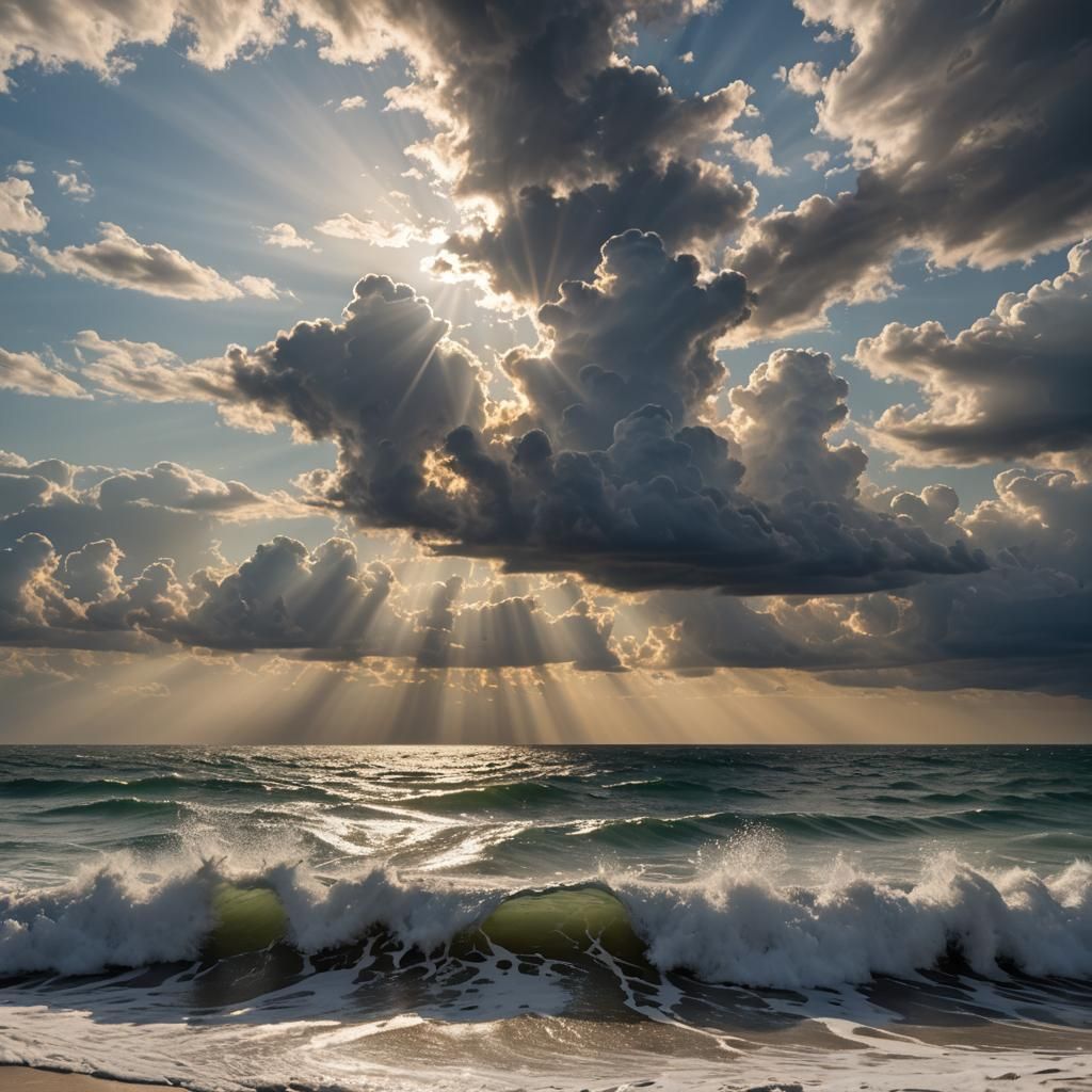 Bedazzled asperatis clouds over the sea