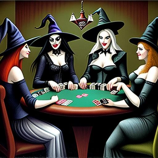 Witches Playing Poker Game