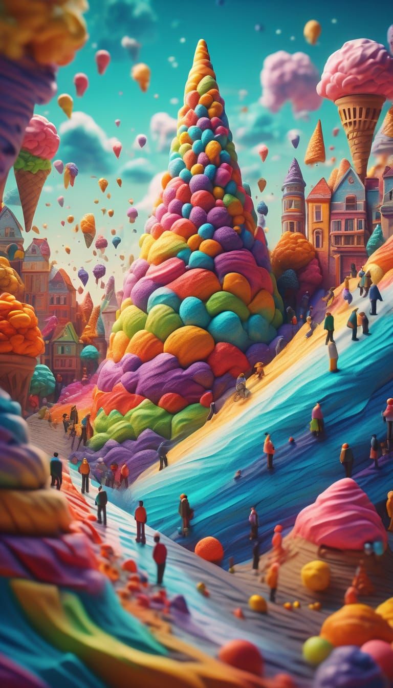 Surrealist Ice Cream Cones Tower Above Whimsical Himalayan L...