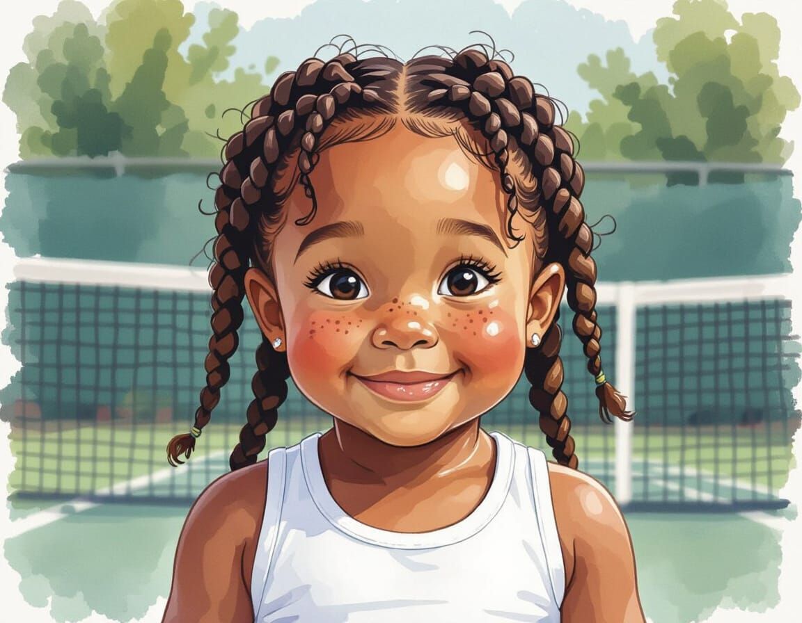 Joyful Tennis Girl in Watercolor Style