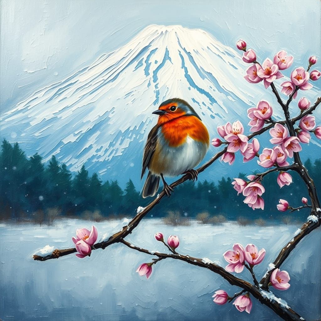 Robin and Sakura: Expressionist Oil Painting