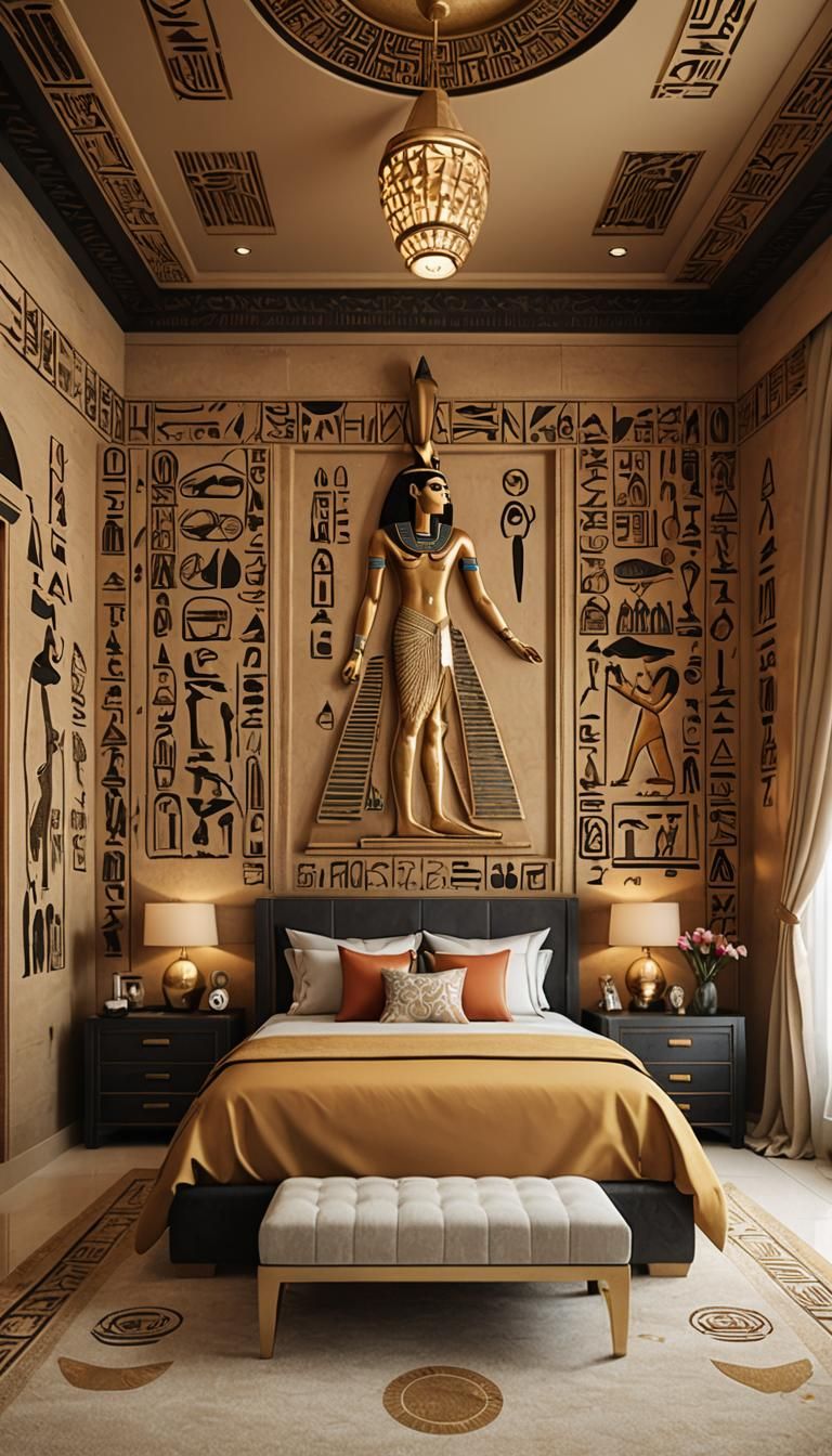 Egyptian Elegance: Master Bedroom Interior in Luxury Design