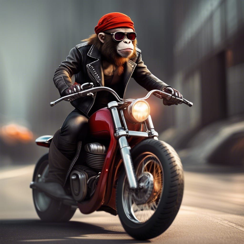 Gritty Anthro Monkey Biker Gang Enforcer on Chopper