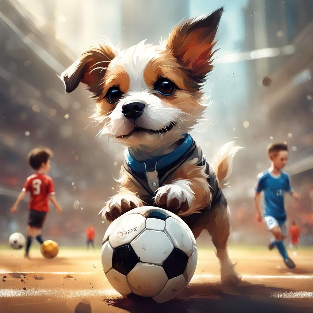 Adorable Chibi Dog Plays Soccer in Cel-Shaded Style