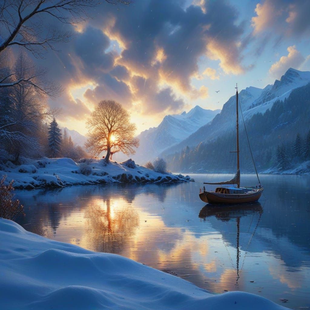 Hyper-Realistic Winter Scene in Switzerland with a Lonely Sa...