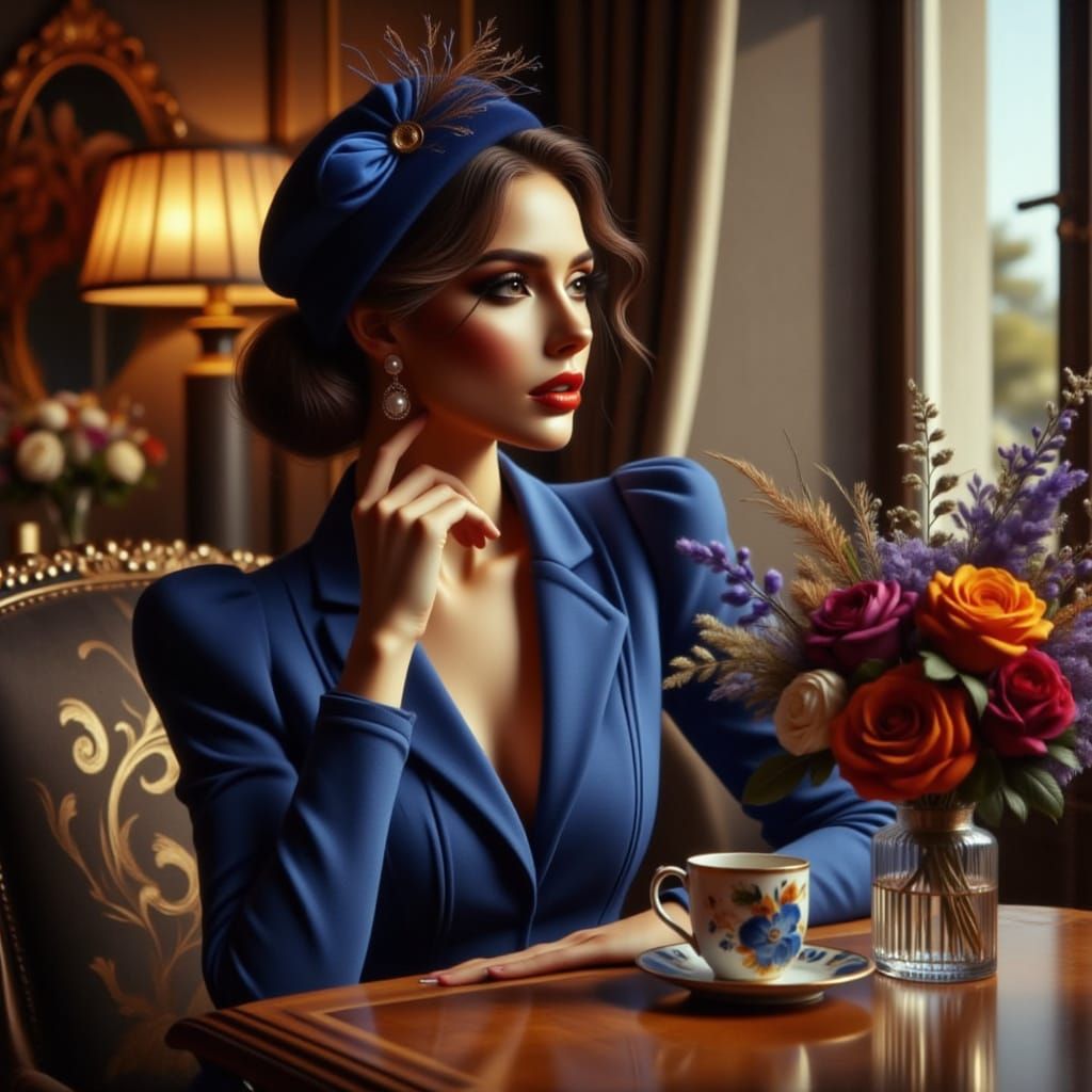 Sophisticated Woman in Royal Blue Ensemble
