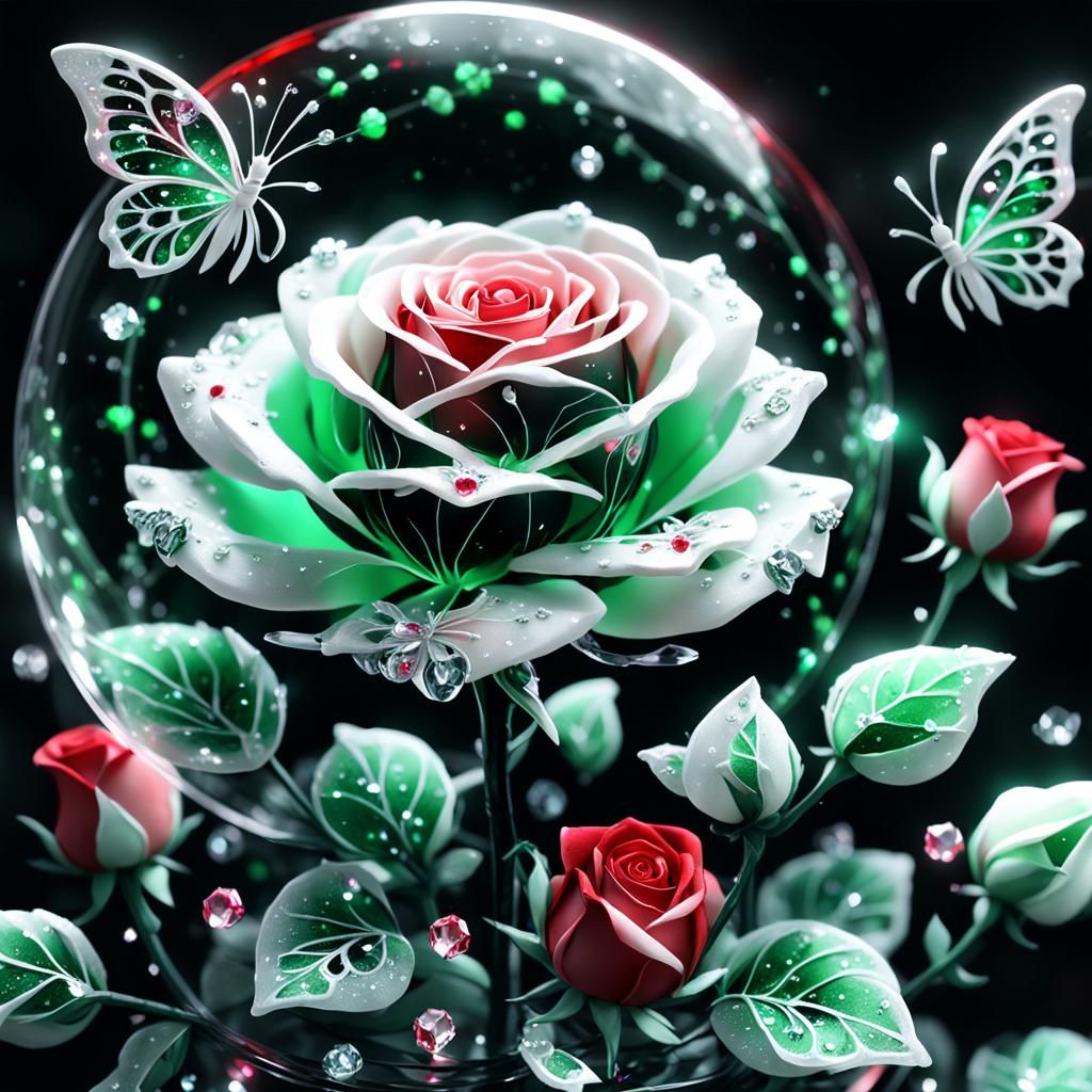Delicate Anime Rose with Crystal Butterflies in Ethereal Lig...