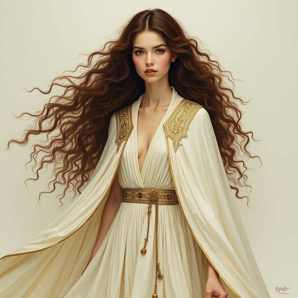 Elegant Priestess in Ethereal Fantasy Illustration Style