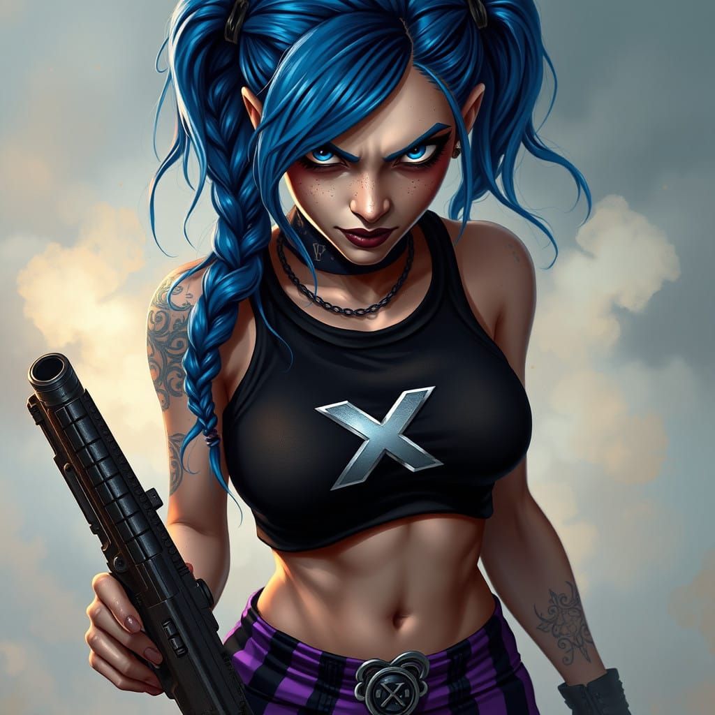 Ethereal Jinx with Whimsical Braids and Mystical Gun