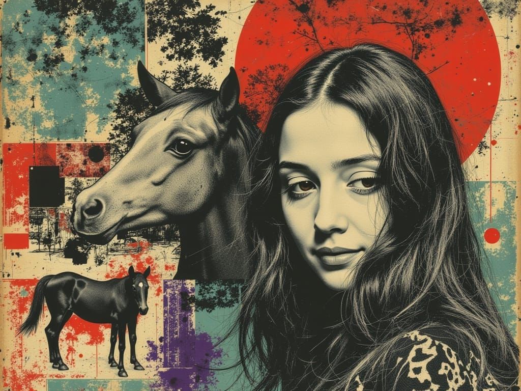 Woman and Horse in Picasso-Basquiat Cubist Style