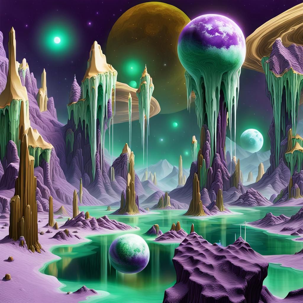 Surreal Alien Planet with Floating Orbs