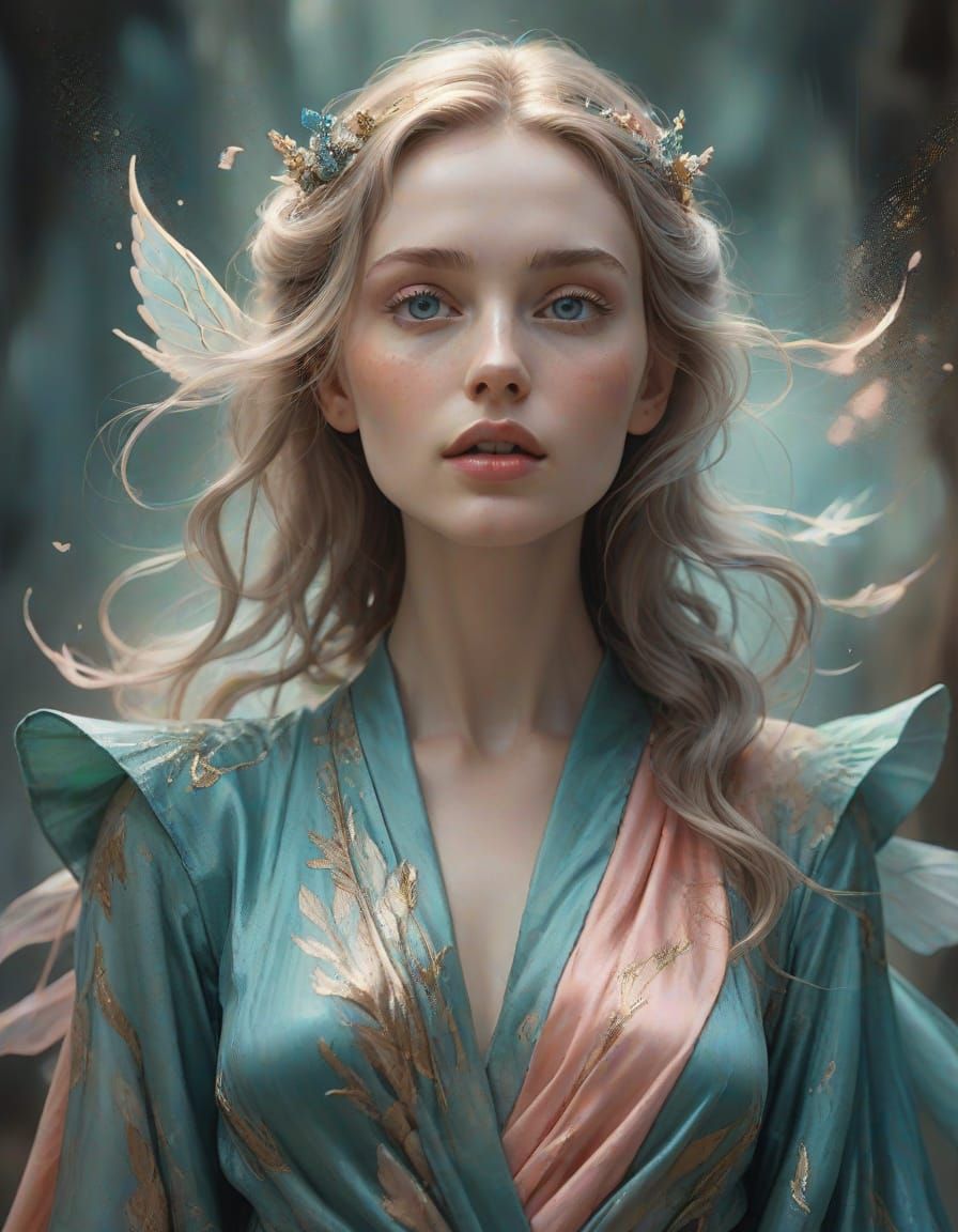 Ethereal Fairy Woman Portrait in Pastel Painterly Style