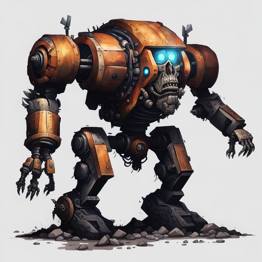 Post-Apocalyptic Tribal War Robot in Heavy Metal Style