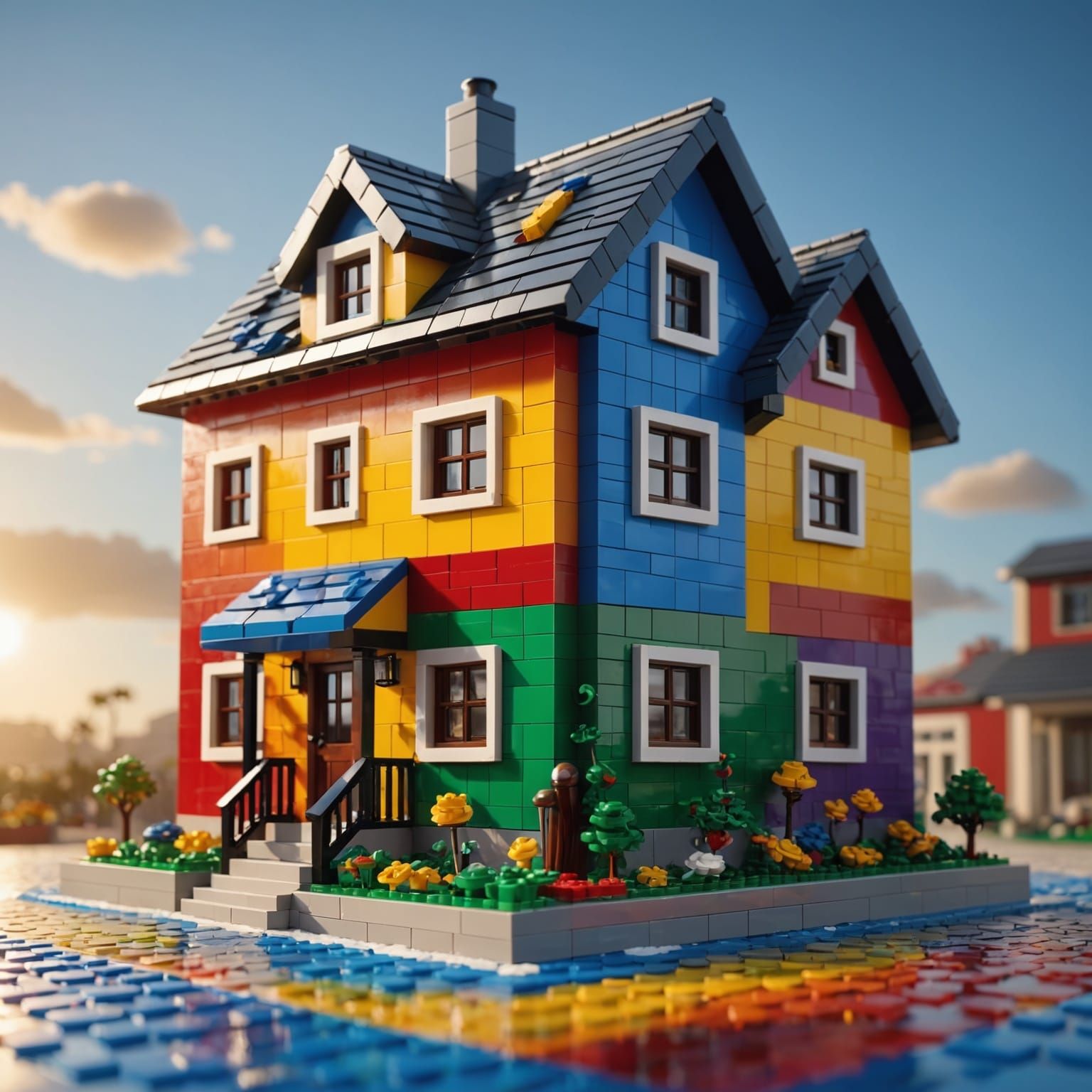 Hyperrealistic Lego House in Splash Art Style