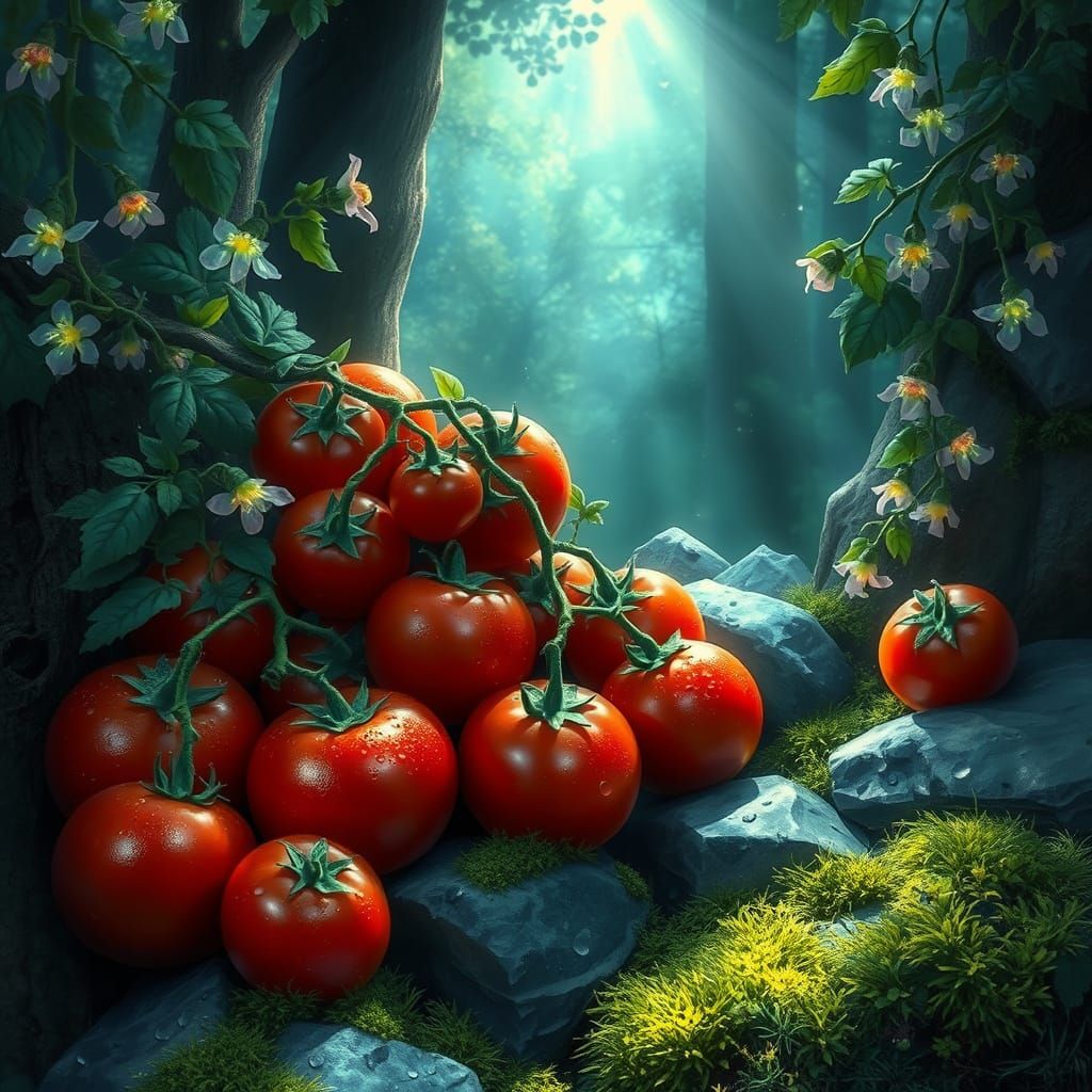 Enchanted Forest Tomatoes with Bioluminescent Flowers