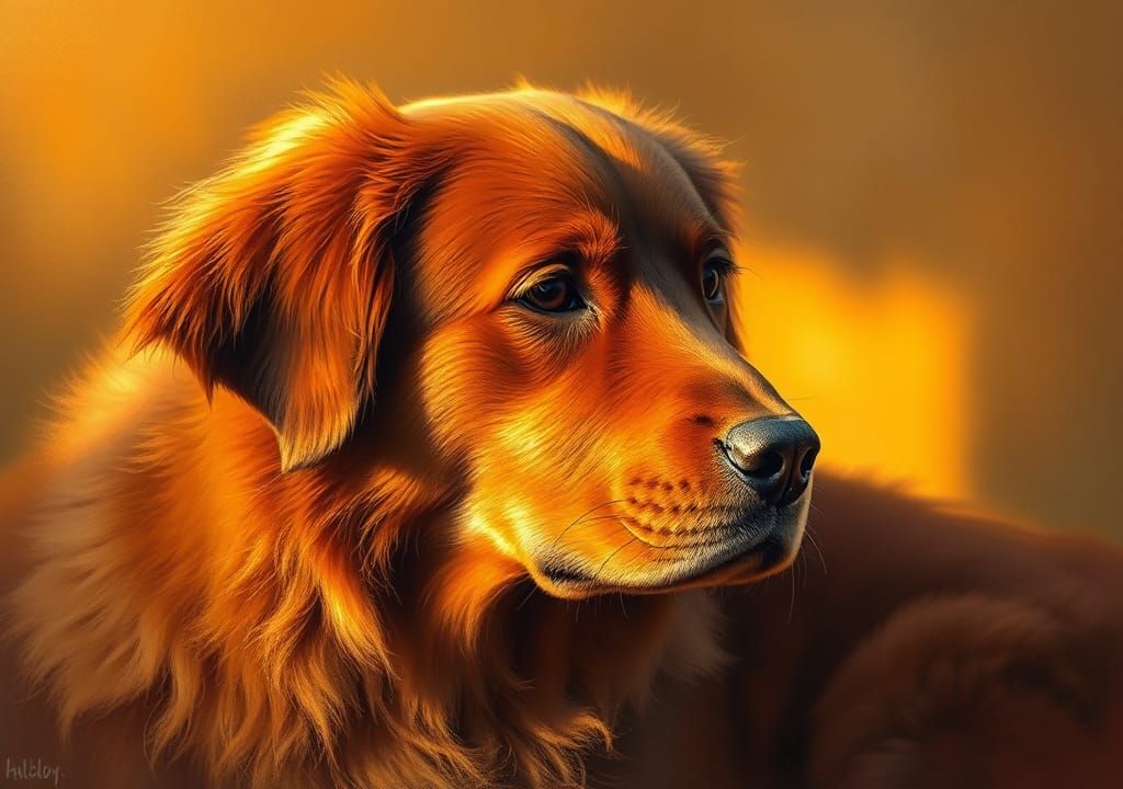 Dog with Luxurious Coat in Dreamlike Realism Style