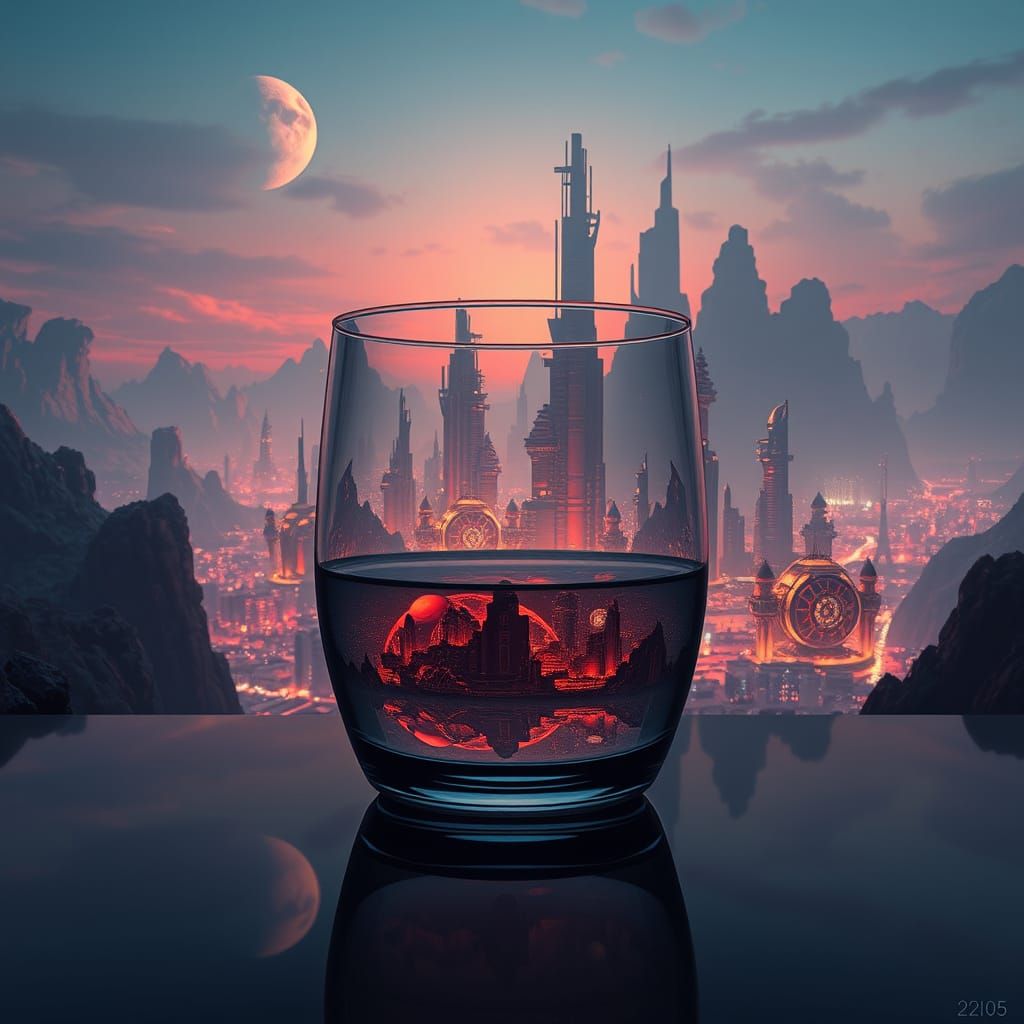 Terraformed Venus Cityscape Reflected in Water