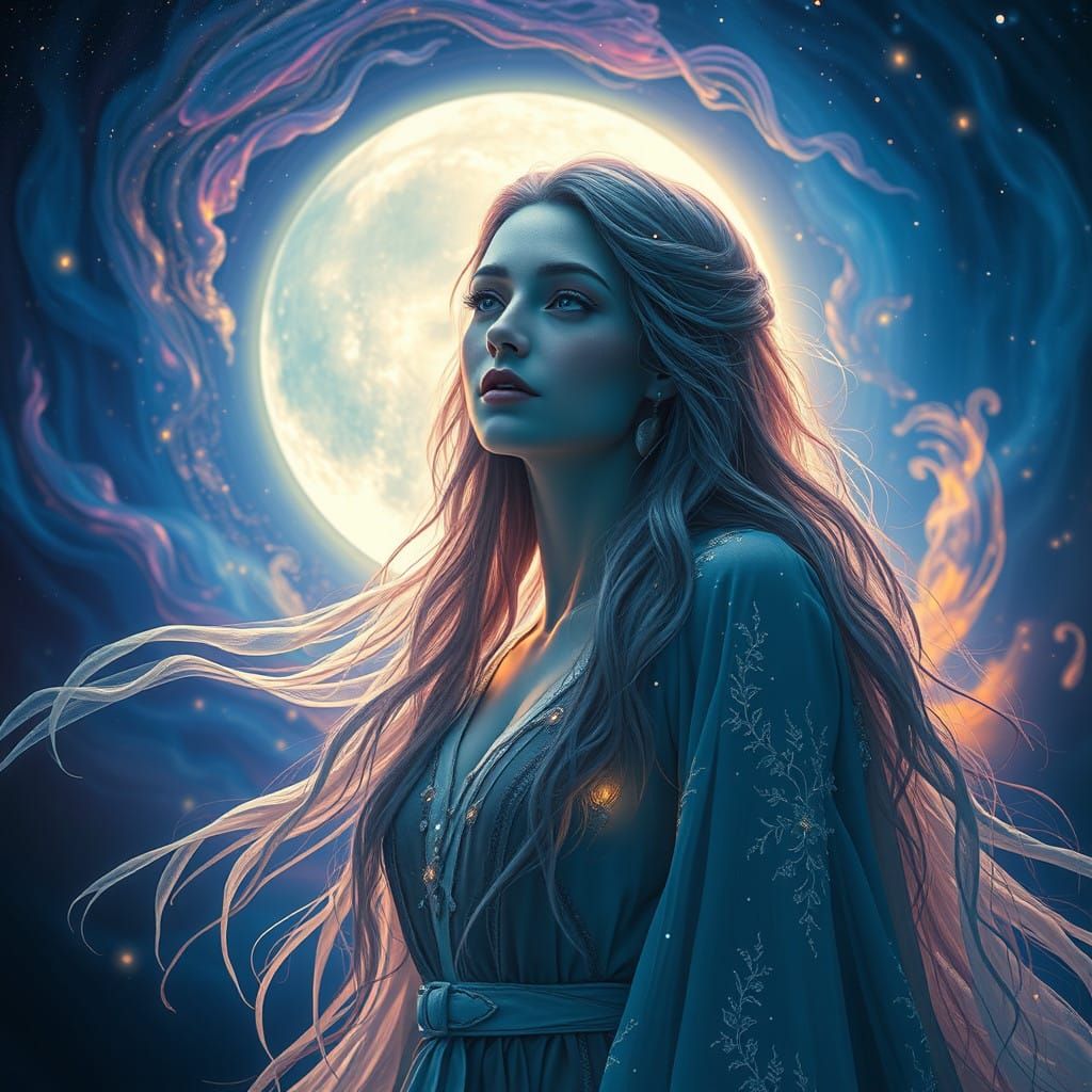 Ethereal Moon Goddess in Celestial Twilight