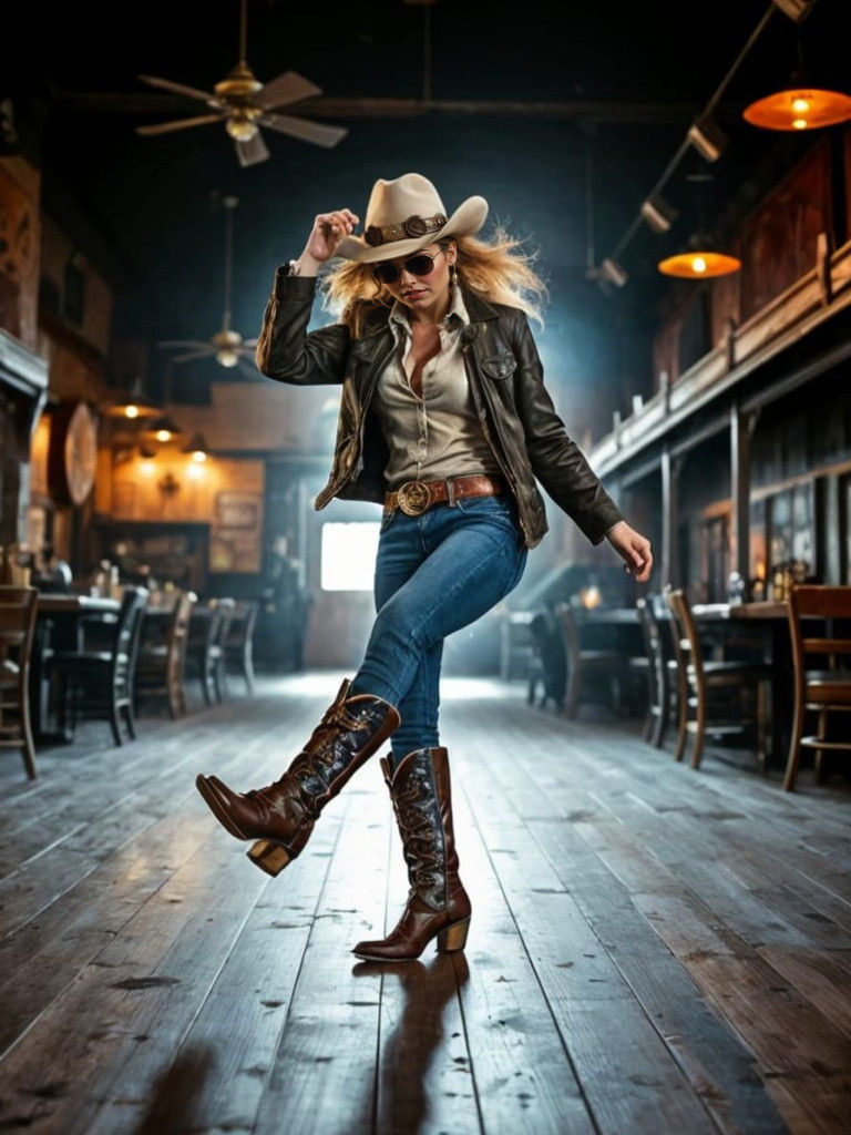 Energetic Cowgirl in Wild Saloon, Masterpiece Photography