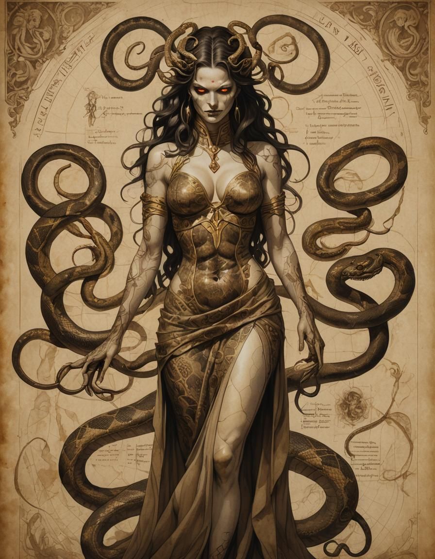 Enticing Snake Demon in Illuminated Manuscript Style