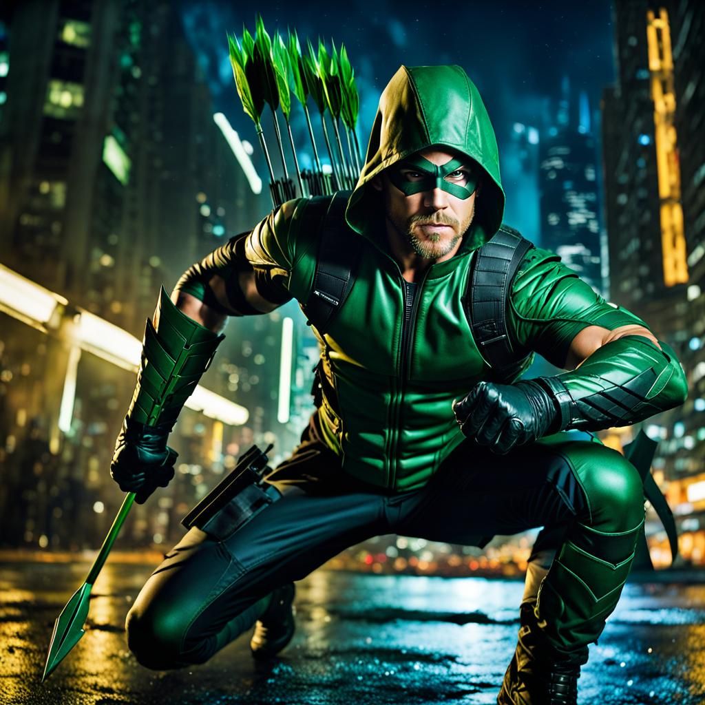 Green Arrow in City Fight: Conceptual Splash Art