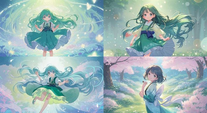 Ethereal Anime Goddess with Emerald Green Dress and Whimsica...