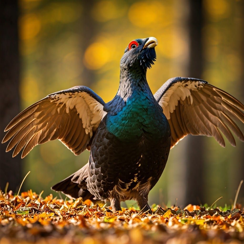 Majestic Capercaillie in Autumn Forest, Hyperrealistic Style