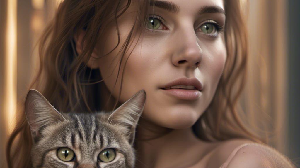 Beautiful Italian Girl with Cat: Professional Portrait