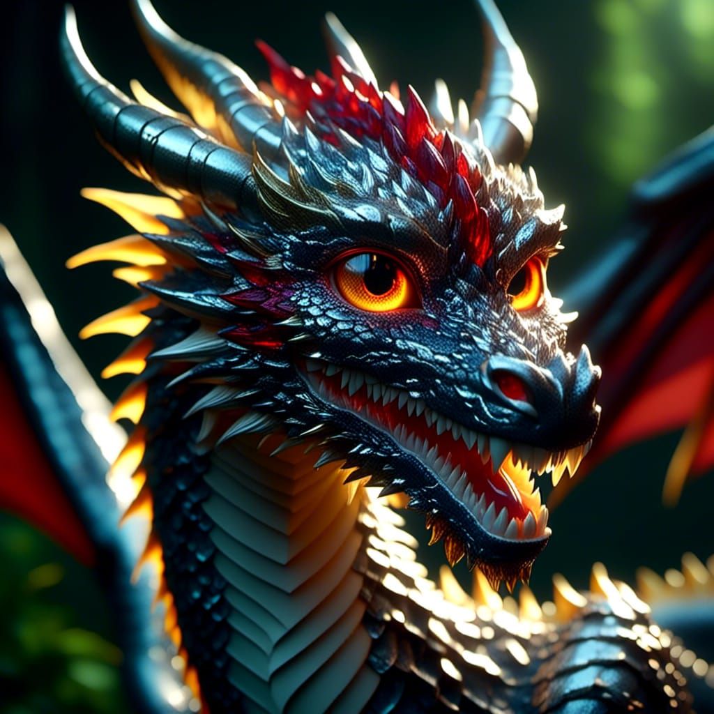 Sunlit Dragon Face with Reflective Scales