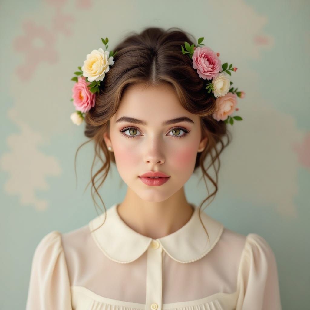 Dreamy Portrait of a Woman with Flowers